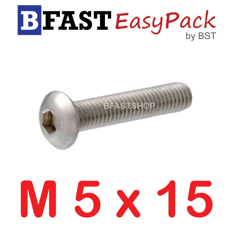 สกรูหัวจมกลมสแตนเลส SUS M5 x 15-16 ( 6 ตัว/ถุง )
