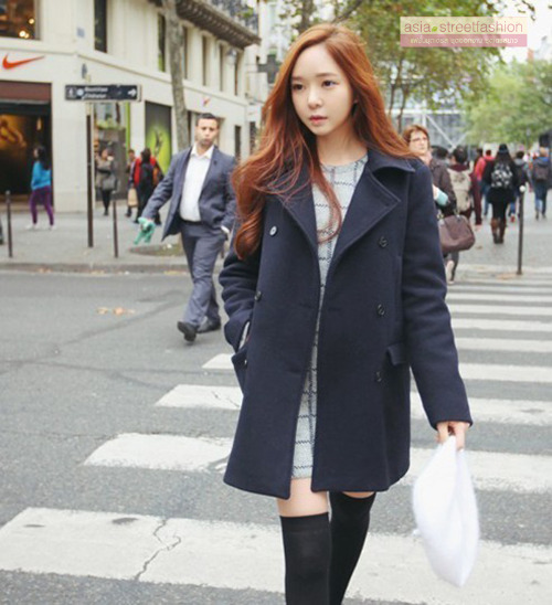 เสื้อโค้ทกันหนาว รุ่นกระดุม 2 แถว สไตล์เกาหลี ผ้าวูลเนื้อดี พร้อมส่ง DARK BLUE