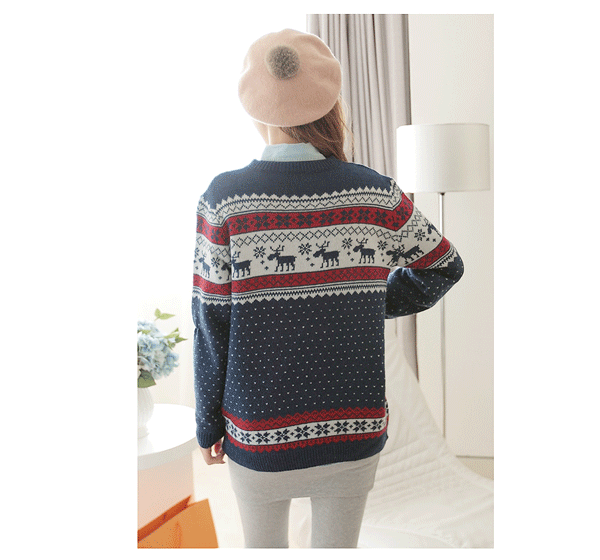 fashion เสื้อกันหนาว ไหมพรม สเวตเตอร์ ลายการ์ตูน คอกลม สีกรม ขาว แดง ใส่เที่ยว น่ารักๆ