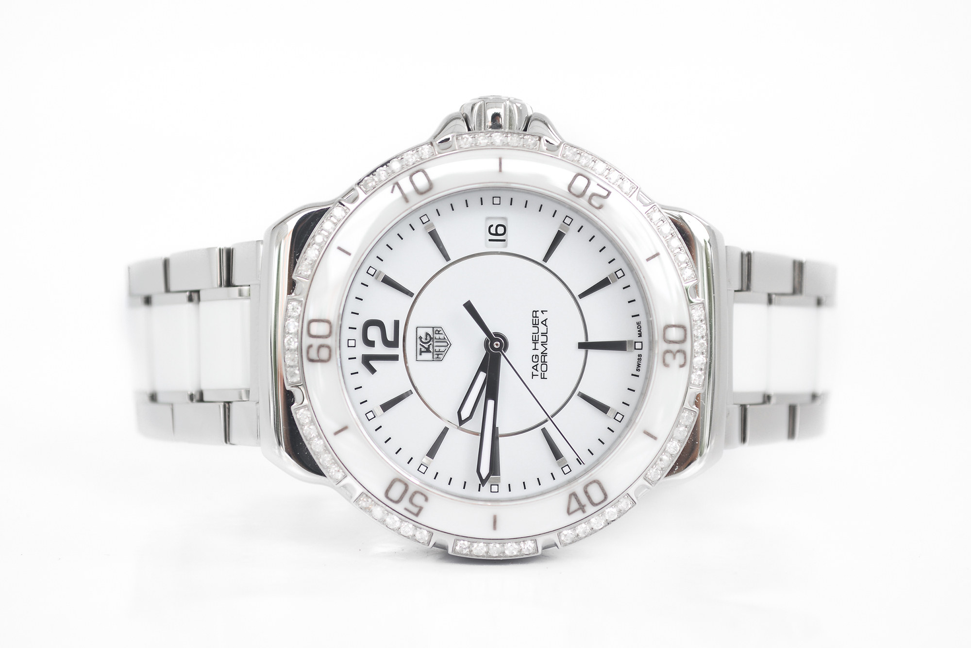Tag Heuer Formula 1 White Ceramic Boy Size ขอบเพชร