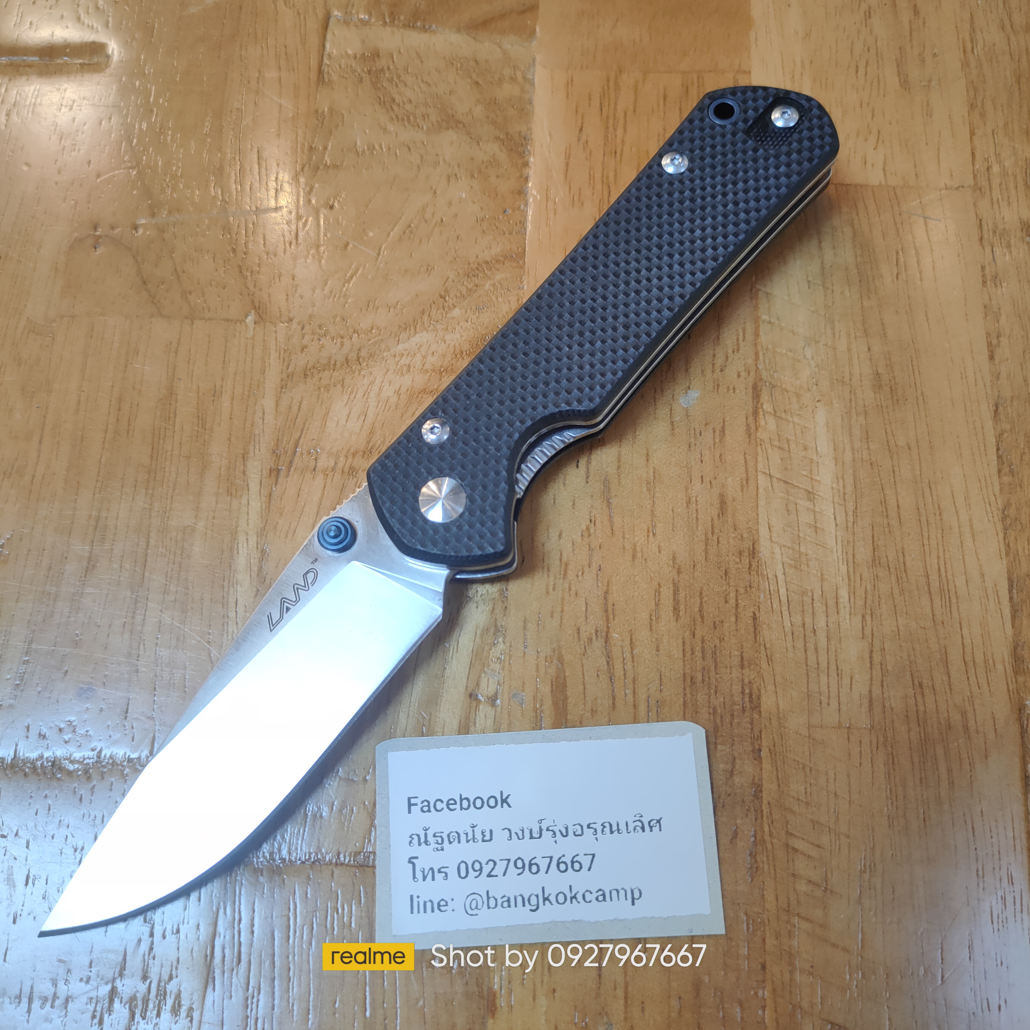 มีด LAND Knife 910Plus ใบเรียบ ด้ามดำ หมุดฟ้า