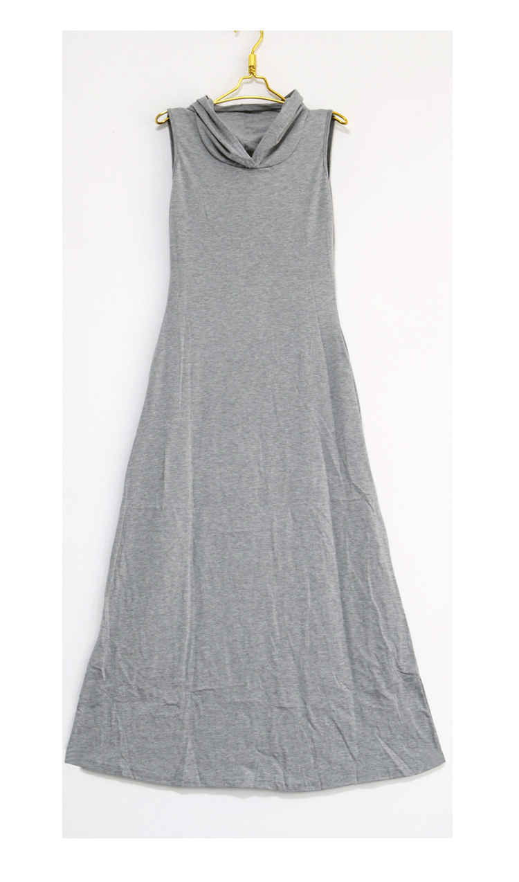 MAXI DRESS ชุดเดรสยาว มีหมวกฮูด กระเป๋าด้านข้าง สีเทา แฟชั่นเที่ยว ใส่ทำงาน ผ้าชีฟองผสมคอนตอน สวยน่ารักมากๆ ASIA STREET FASHION