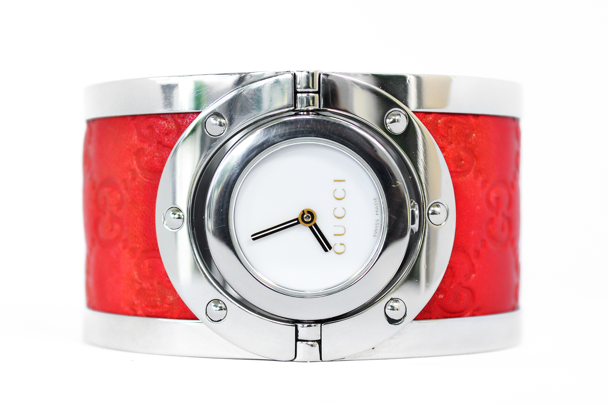 Gucci Twirl White Stainless Steel หน้าขาว สายหนังแดง (Sold)