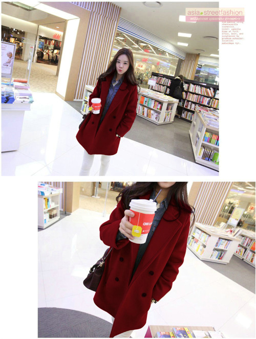S-4XL เสื้อโค้ทกันหนาว สไตล์เกาหลี ทรงเรียบง่าย ทรงยาว ดูดี ผ้าวูลผสมบุซับในกันลม จะใส่คลุม หรือใส่เป็นโค้ทก้สวยเก๋ พร้อมส่งจ้า ไวน์แดง