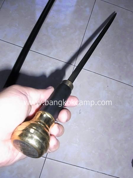 ไม้ตะพด ซ่อนมีด ประดับเหรียญ ช้างเอราวัณ(ช้าง3เศียร) สวย คลาสิก (หัวใหญ่ ทรงลูกบิด)