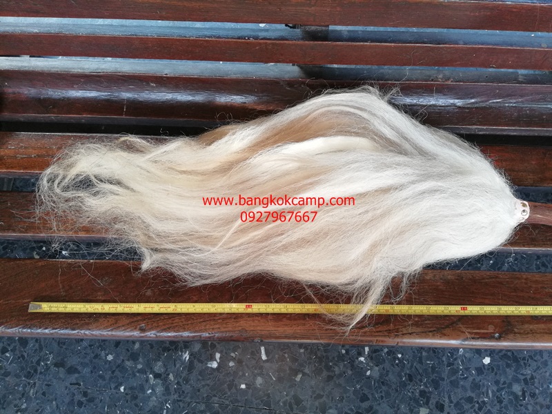 แส้ขนจามรีแท้ ด้ามหนัง​ ใหม่เก่าเก็บ ไม่ผ่านการใช้ (3) ขนสีขาว หายาก