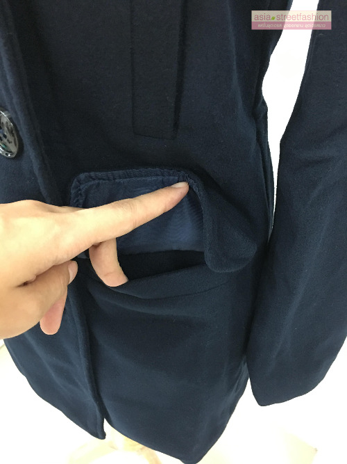 เสื้อโค้ทกันหนาว รุ่นกระดุม 2 แถว สไตล์เกาหลี ผ้าวูลเนื้อดี พร้อมส่ง DARK BLUE