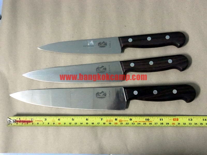 มีด Victorinox ใบมีด15,19,22cm. (6,7.5,9นิ้ว) ด้ามไม้ Made in Switzerland ใหม่ แท้ (5.2000.15,19,22) ชุด3เล่ม
