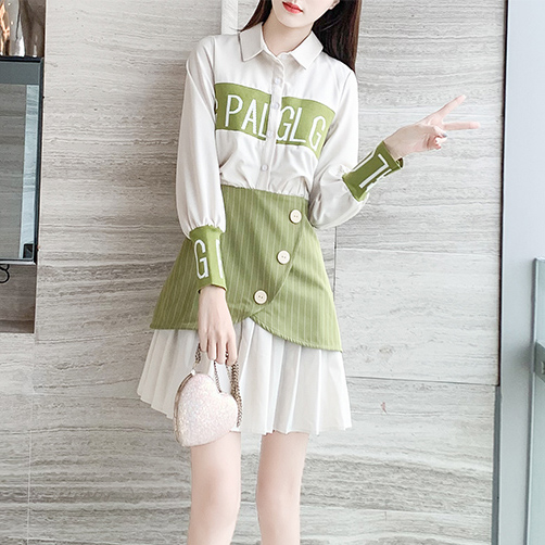 Qianji : พรีออเดอร์ ชุดเดรสแขนยาวแต่งปลอมสองชิ้นตามแบบ ติดซิปยาวด้านหลัง