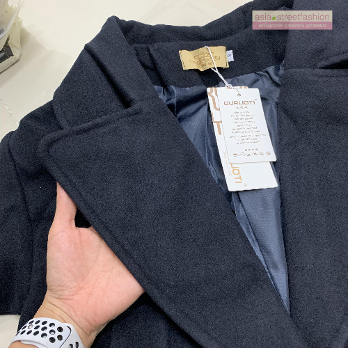OverCoat เสื้อโค้ทกันหนาว สไตล์เกาหลี แต่งสายคาดหลัง ทรงโคล่ง ผ้าวูลผสมเนื้อดี บุซับในกันลม พร้อมส่ง กรมท่า