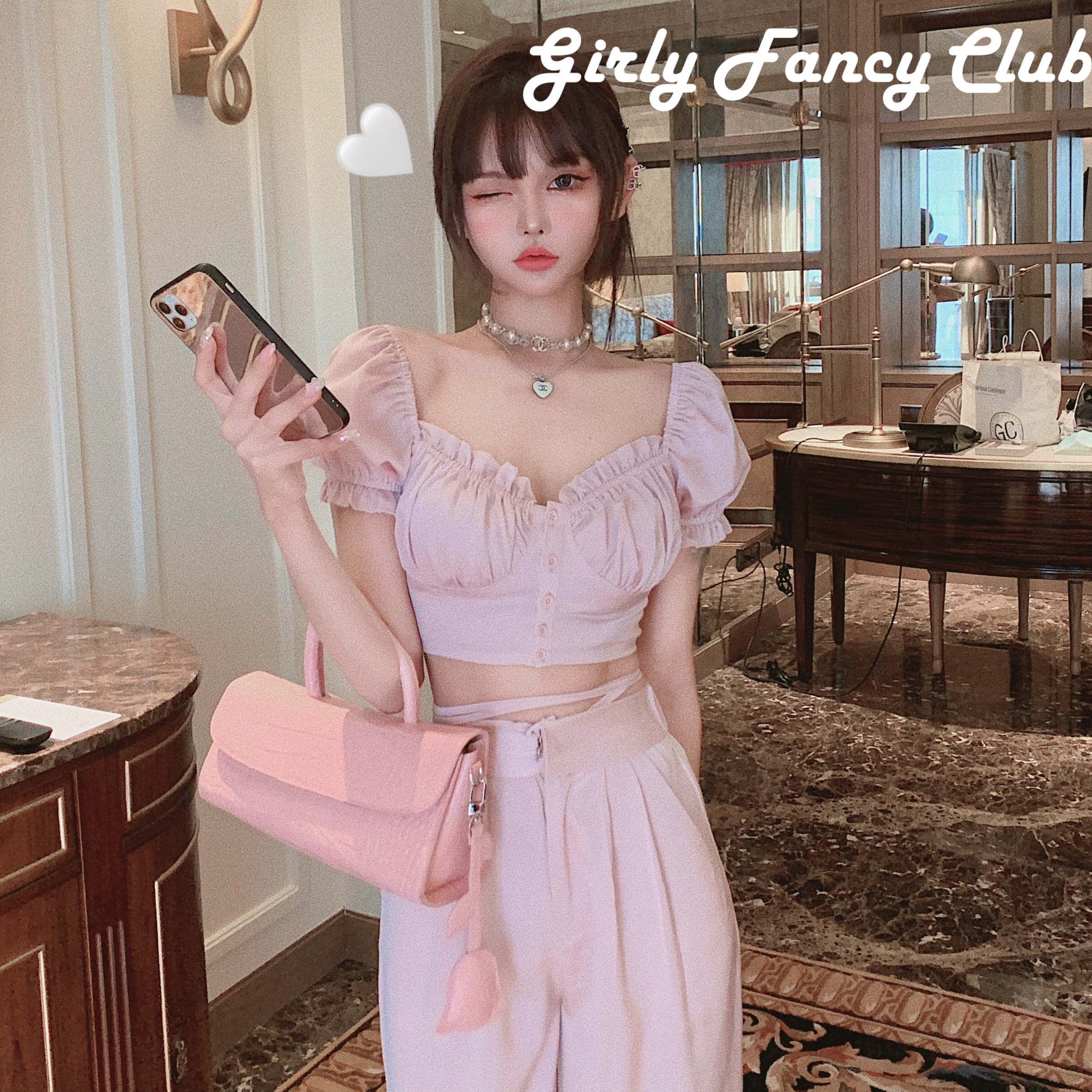Girly Fancy Club : พรีออเดอร์ เพิ่มสีใหม่!! เสื้อทรงตุ๊กตาครอปสั้น และ กางเกงขายาวมีสายรอบเอวตามแบบ (ราคาแยกชิ้น) มีให้เลือก 2สี แบรนด์แท้
