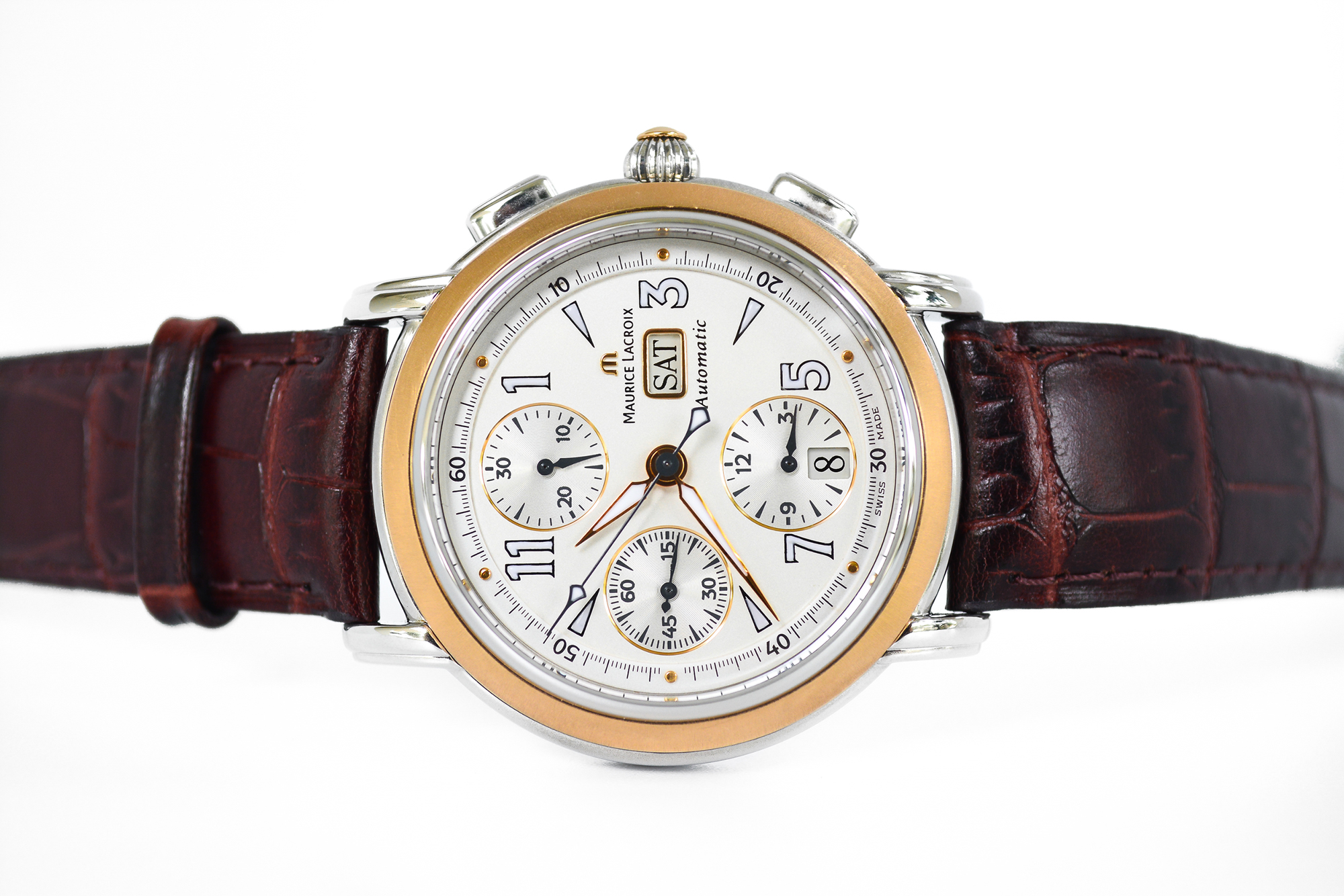 Maurice Lacroix Masterpiece Chronograph Day-Date ขอบ 18K สายหนัง