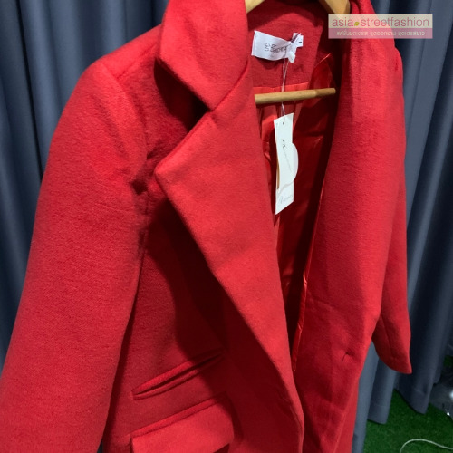 เสื้อโค้ท สไตล์เกาหลี ทรงโคล่ง แบบเก๋ ผ้าหนากันหนาวได้ดี บุซับในกันลม พร้อมส่ง สีแดง