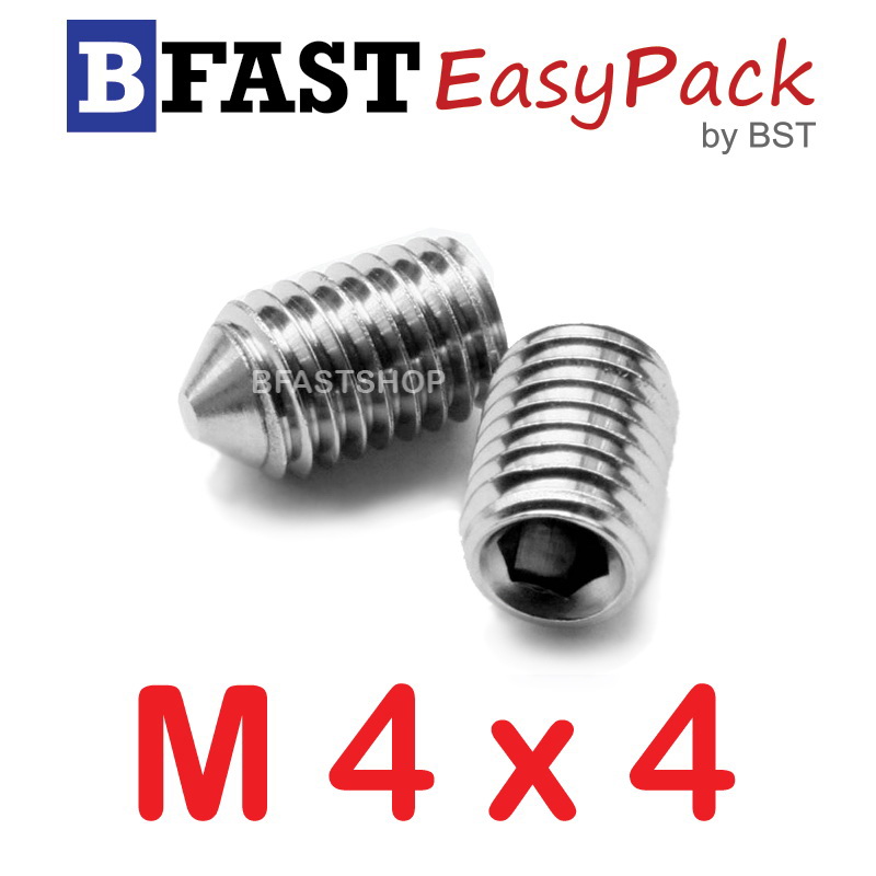 สกรูตัวหนอนปลายแหลมสแตนเลส SUS M4 x 4 (5 ตัว/ถุง)