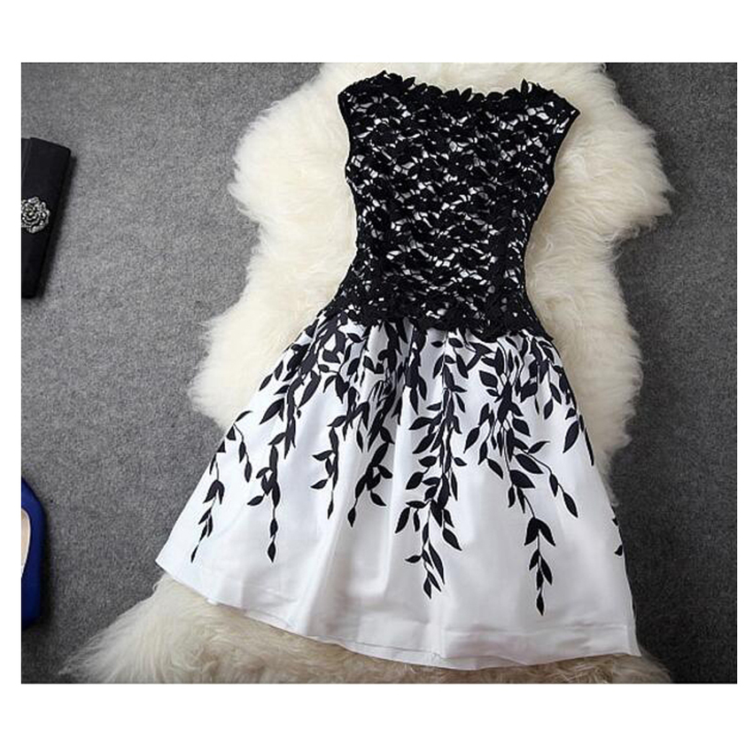 Buenos Ninos Women Patchwork Lace Floral Print Sleeveless BlackWhite Women is Dresses Online - INTL