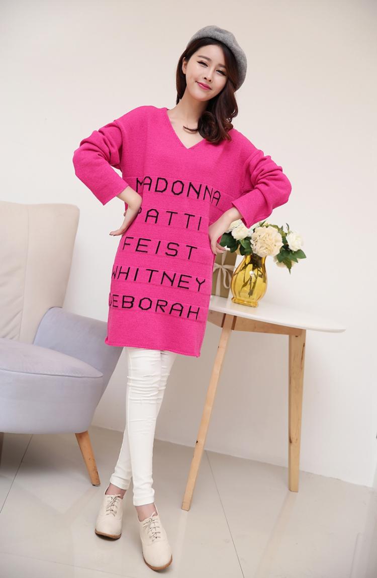 fashion เสื้อกันหนาวไหมพรม สีชมพู คอวี ใส่เที่ยว สีสดใส น่ารักๆ