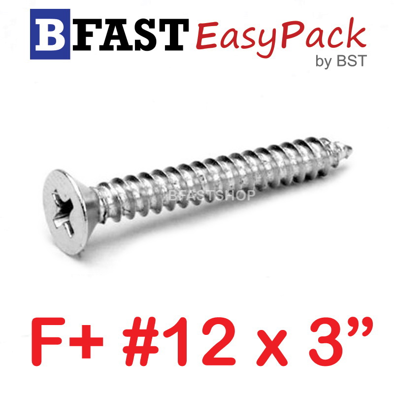 สกรูเกลียวสแตนเลส F+ SUS # 12 X 3" (5 ตัว/ถุง)