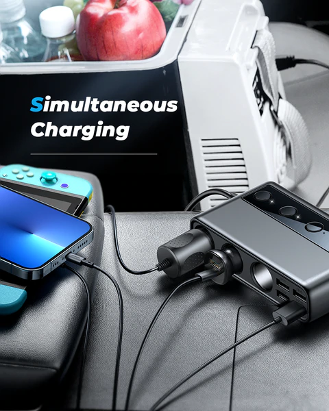 Joyroom JR-CL06 Car Charger 3 Port/6ช่อง มาพร้อม LED 154 W PD+QC3.0+USB*4 ที่ชาร์จในรถแบบ 2 จุด สามารถติดเบาะหลังได้