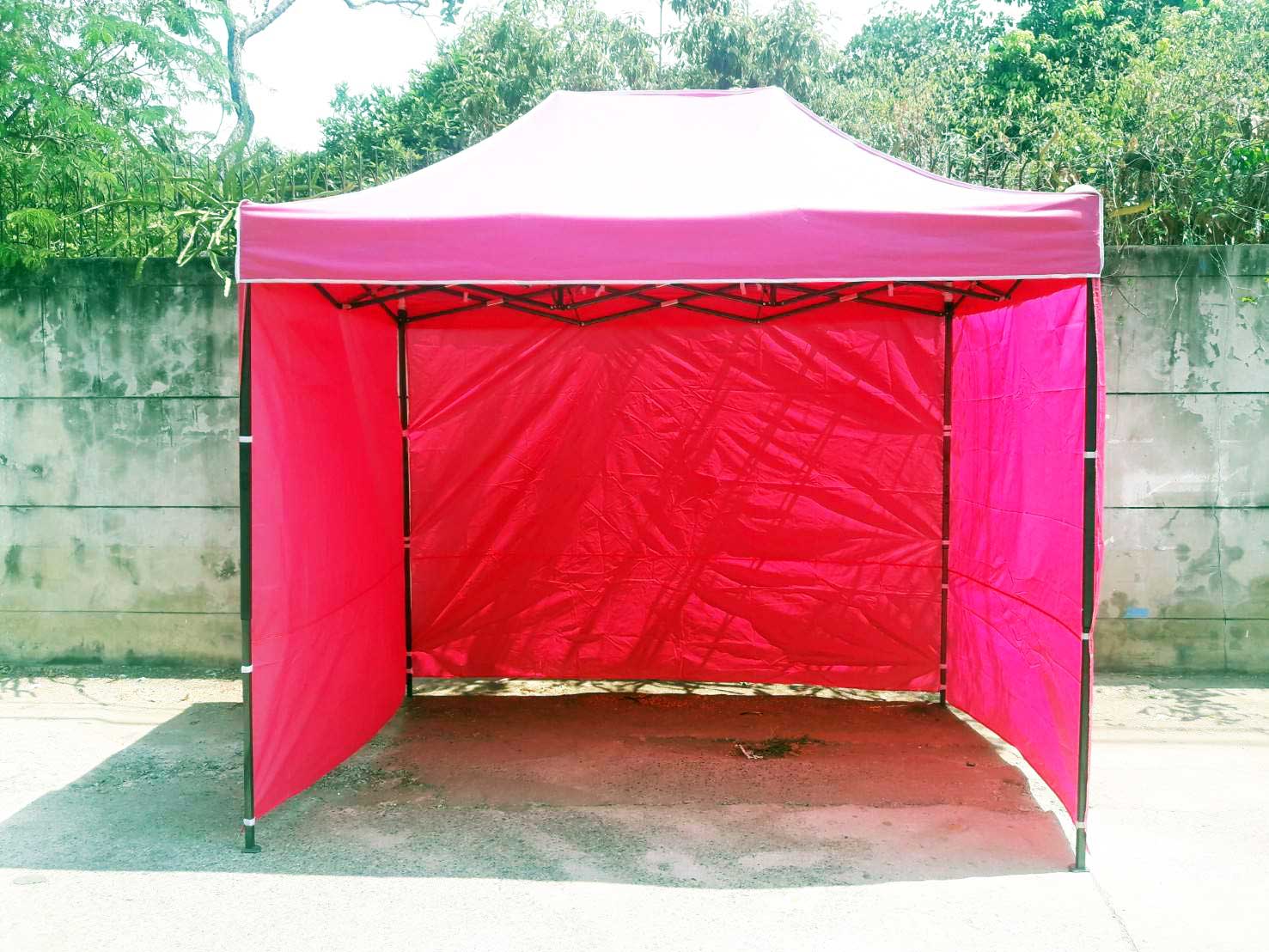 เต็นท์พับได้ สีชมพู ขนาด 2m x 3m พร้อมผ้าข้าง 300D 3 ด้าน