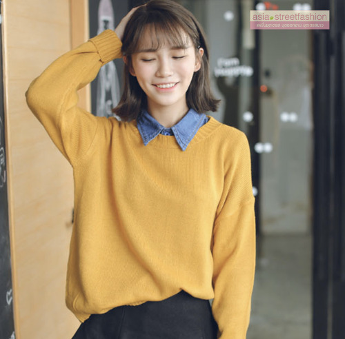 Sweater เสื้อสเวทเตอร์แขนยาว สีเหลือง ทรงสวย จะใส่เดี่ยวไหรือใส่โค้ทคลุมก็เริ่ด