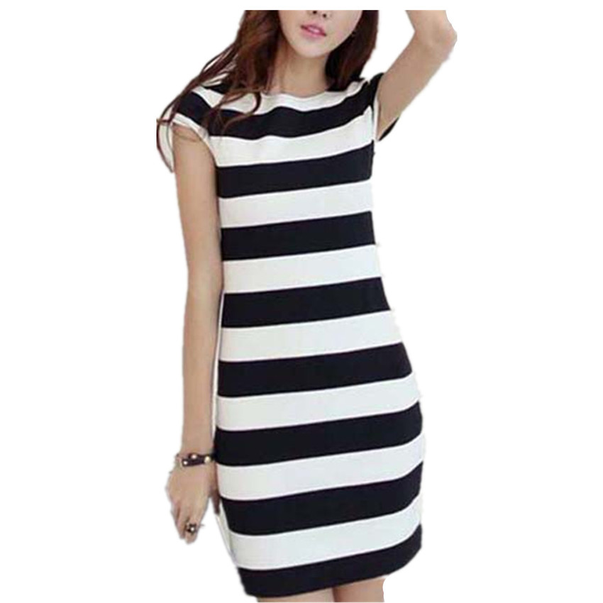 Zanzea Women Cap Sleeve Striped Bodycon Package Hip Mini Dress