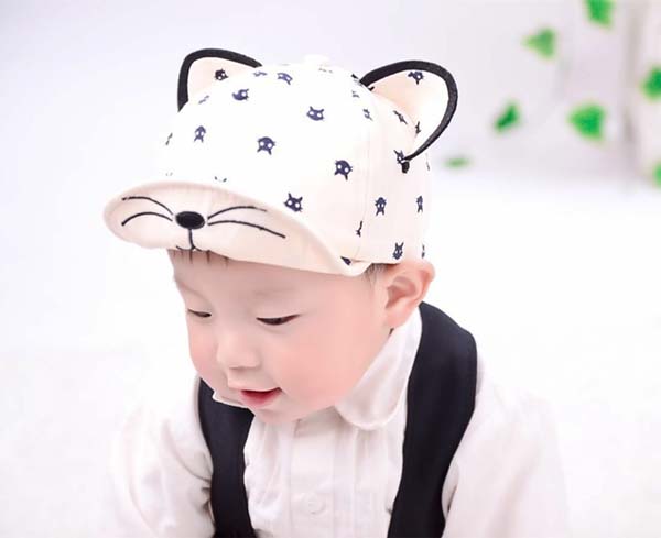 หมวกแก๊ปเด็ก แต่งหู ปักแมวด้านหน้า สกรีนรูปแมว