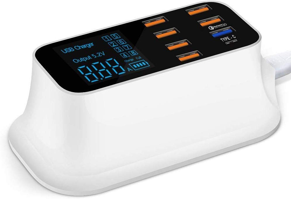 CD-A19Q USB Charger LCD 8 port 40W - แท่นชาร์จ USB 7 ช่อง รองรับ QC3.0, PD,Type-C