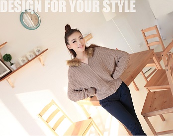 fashion เสื้อกันหนาวไหมพรม แฟชั่น มีฮู้ด สีน้ำตาล น่ารักๆ