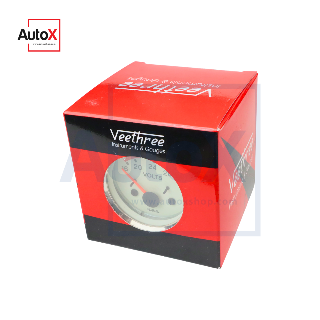 เกจวัดโวลต์ โวลต์มิเตอร์ 24V หน้าปัดสีขาว ยี่ห้อVeethree