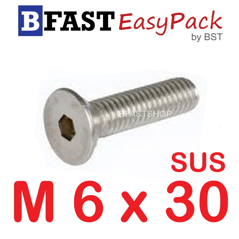 สกรูหัวจมเตเปอร์สแตนเลส SUS M6 x 30 (6 ตัว/ถุง)
