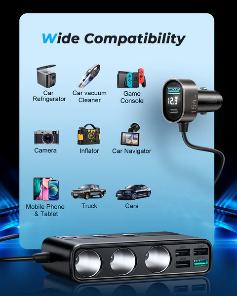 Joyroom JR-CL06 Car Charger 3 Port/6ช่อง มาพร้อม LED 154 W PD+QC3.0+USB*4 ที่ชาร์จในรถแบบ 2 จุด สามารถติดเบาะหลังได้