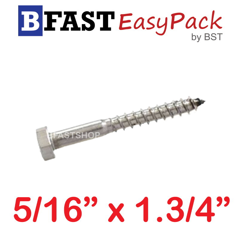 สกรูเกลียวปล่อยขันไม้สแตนเลส 5/16" x 1.3/4" ( 2 ตัว/ถุง)
