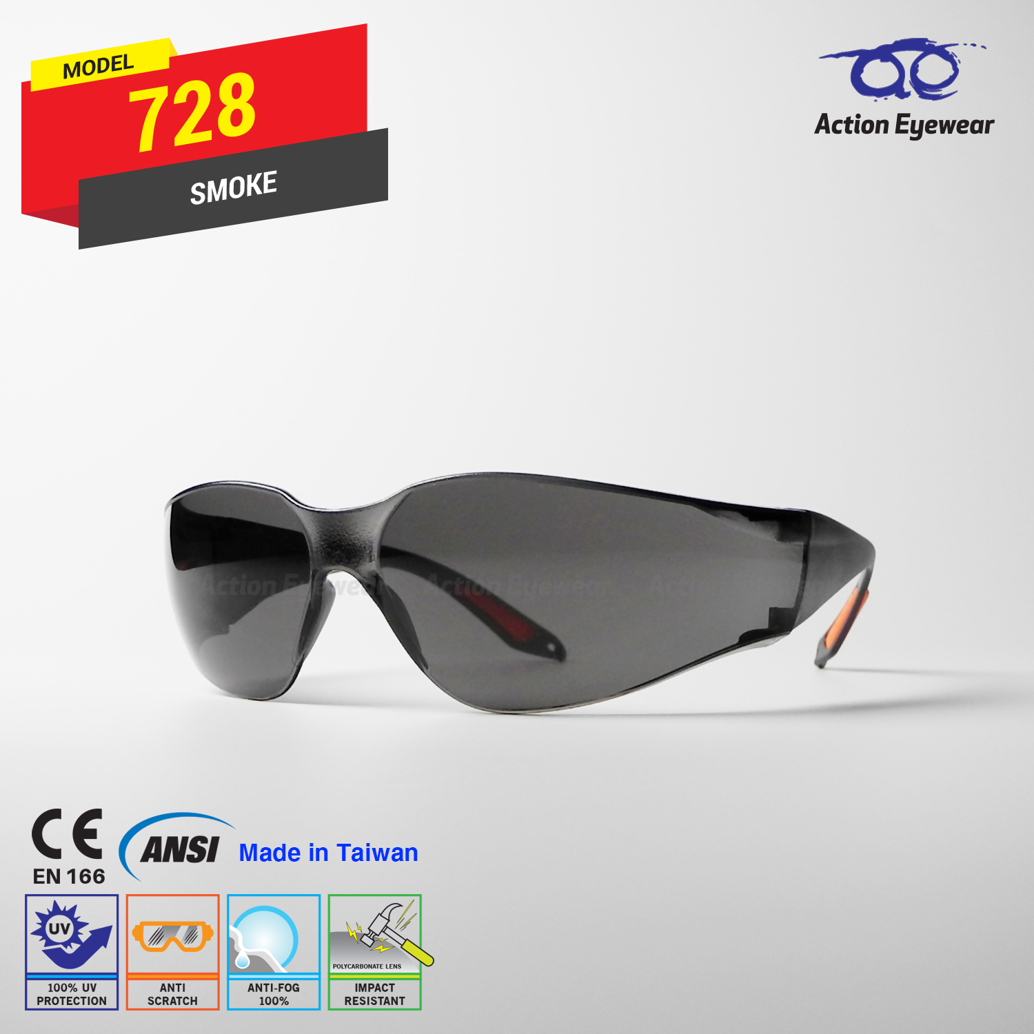 แว่นตานิรภัย รุ่น 728 (กันฝ้า 100%) เลนส์ดำ