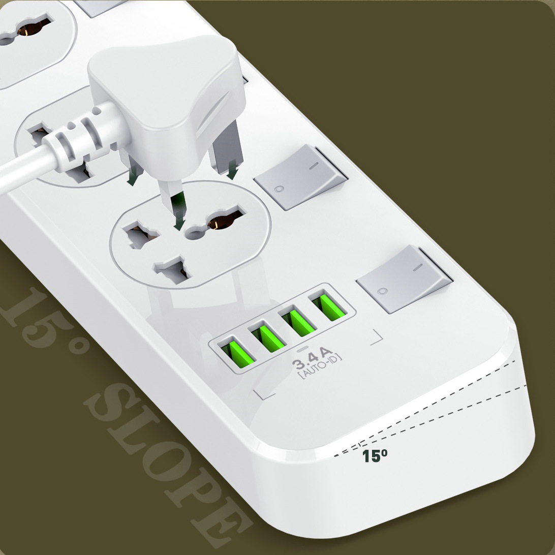 ปลั๊กไฟ รางปลั๊กไฟ ปลั๊กพ่วง LDNIO รุ่น SC4408 4 ช่อง 4 USB สาย 2 เมตร