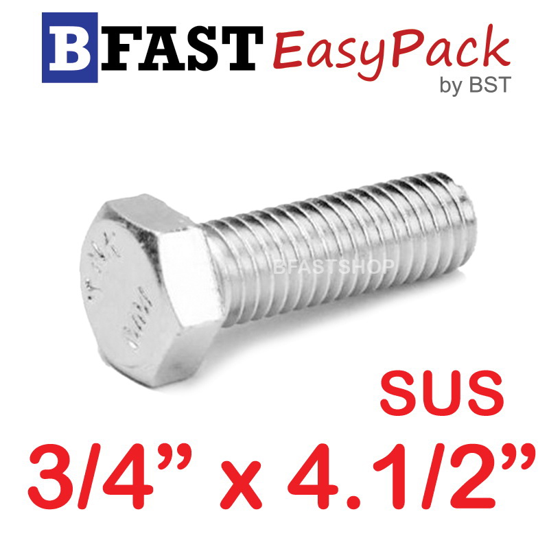 สกรูหัวเหลี่ยมสแตนเลส 3/4" x 4.1/2" (1 ตัว)