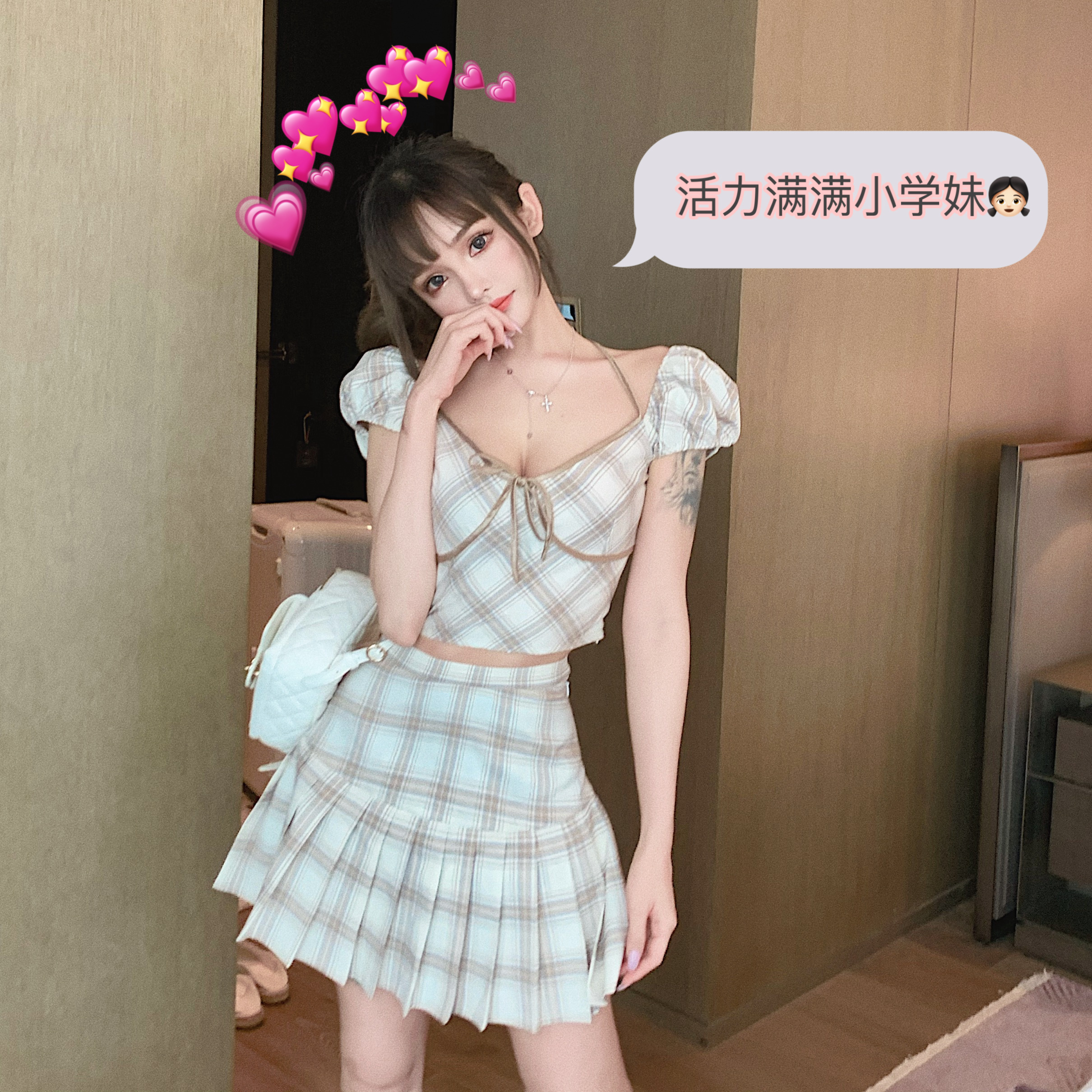 Girly Fancy Club : พรีออเดอร์ ชุดเซ็ทแฟชั่นสไตล์ญี่ปุ่นน่ารักๆ เสื้อครอปสั้นแขนตุ๊กตา + กระโปรงจีบเข้าชุด