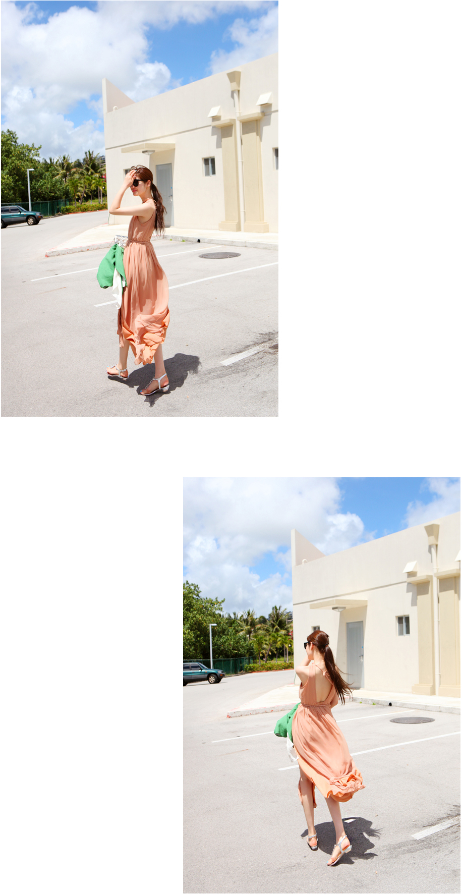 maxi dress - ชุดเดรสยาวผ้าชีฟอง ใสเที่ยว ใส่ทำงาน แขนกุด เปิดหลัง สีโอรส น่ารักมากๆ ค่ะ สามารถใส่ออกงานได้ Asia Sttreet Fashion