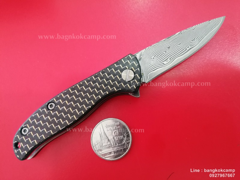 มีดพับ ดามัสกัส Damascus ด้ามคาร์บอนไฟเบอร์ลายเส้นทอง (8)