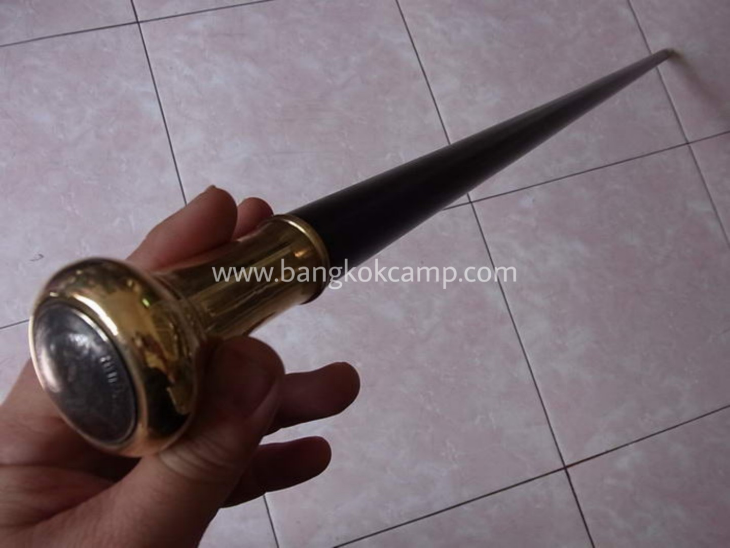 ไม้ตะพด (แบบที่22ดำ ) หัวทองเหลือง ทรงแป้น ร.5