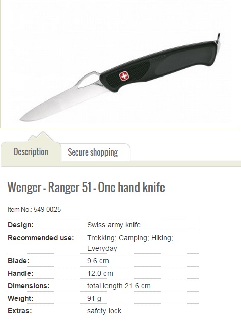 Wenger - Ranger 51 - One hand knife