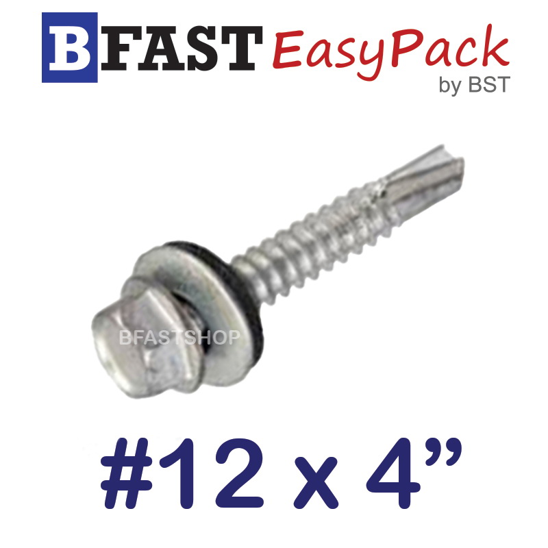 สกรูยิงหลังคา-เหลี่ยมปลายสว่าน *ชุบสังกะสี-ดาโก้* (พร้อมยาองงร) #12 x 4" (6 ตัว/ถุง)