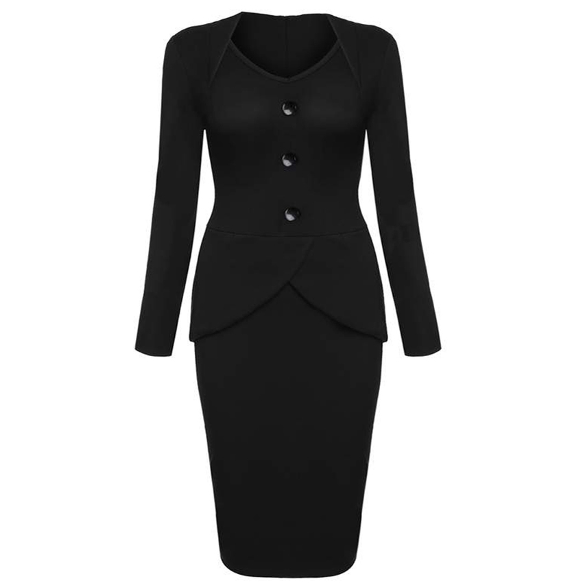 Cyber ANGVNS Long Sleeve High Waist Solid Stretch Office WorkBusiness Party Bodycon Women - Dresses (Black)