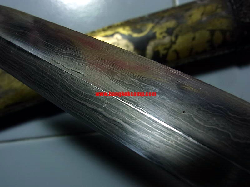 ซามูไรสั้น ดาบญี่ปุ่น ลายเสือเล่มเล็ก ฮาราคีรี กระไหล่เงิน ใบมีดเป็นเหล็กลาย (ใบมีดดามัสกัส)