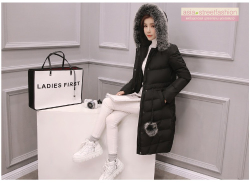 เสื้อกันหนาวฮู้ดดี้ ทรงยาว แต่งเฟอร์ฟู งานเกรดดีเหมือนแบบ อุ่นมาก หิมะก็เอาอยู่ (ถอดขนถอดฮู้ดได้)