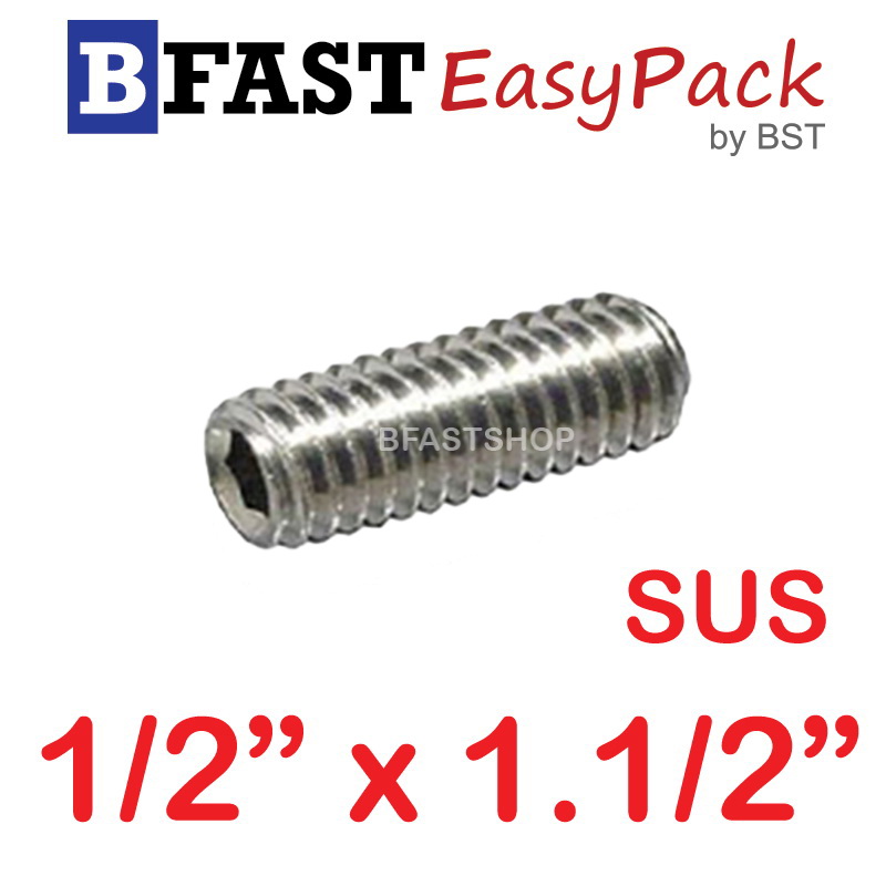 สกรูตัวหนอนสแตนเลส SUS 1/2 x 1.1/2" (2 ตัว/ถุง)