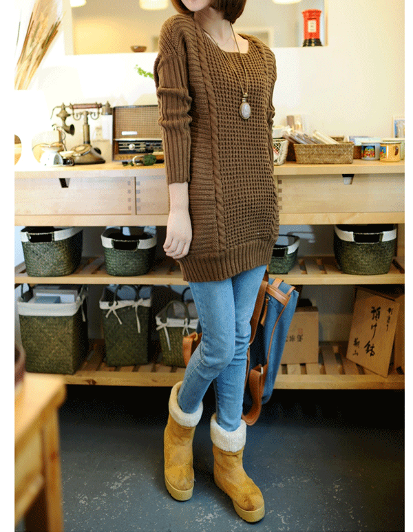 fashion เสื้อกันหนาวไหมพรม สีน้ำตาล ใส่เที่ยว น่ารักๆ