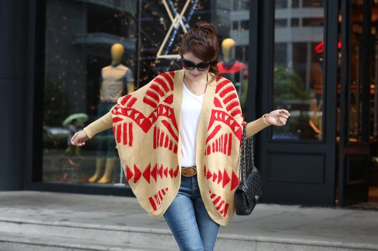 fashion เสื้อคลุม ไหมพรม สีกากี แดง ใส่กันหนาวได้ อุ่นๆ น่ารัก