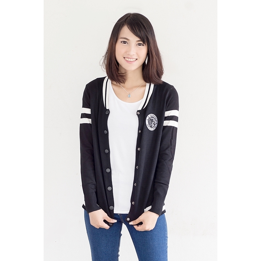 vivigirls ViVigirls เสื้อคลุมไหมพรม แพทเทิร์นเนี้ยบ (สีดำ)