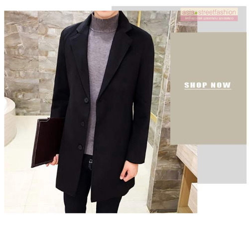 เสื้อโค้ทผู้ชาย สไตล์เกาหลี ทรงคลาสสิค ใส่ง่ายเข้ากับทุกชุด กันหนาวได้ดี พร้อมส่ง สีดำ BB2753 ผ้าบาง มีรอยที่กระดุม