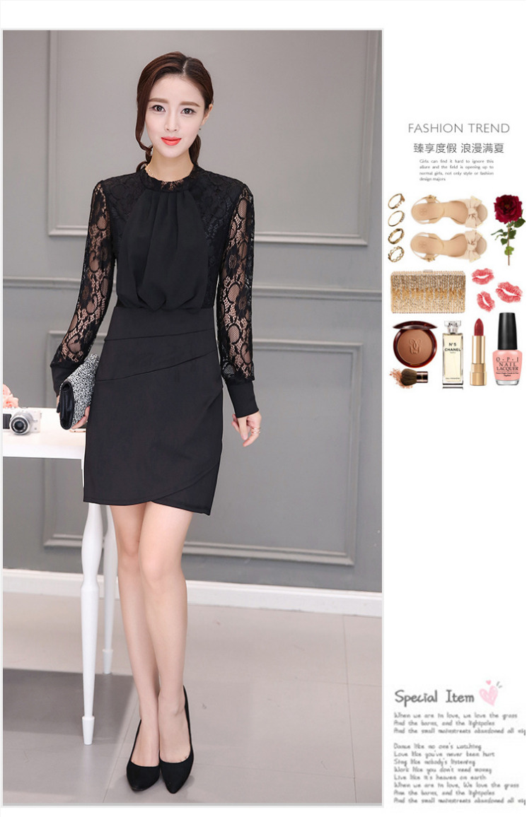 ชุดเดรสทำงานสีดำ เข้ารูป แขนยาว คอเต่า ลุคเรียบๆ สวย ดูดี